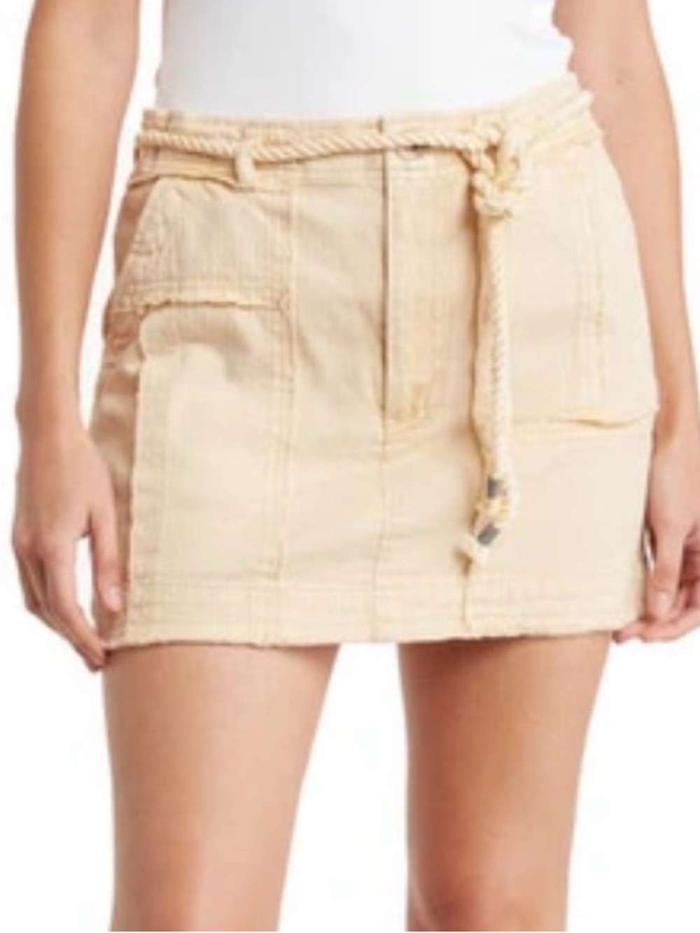 Free People utility mini skirt rope belt high rise boho 100% cotton size 6